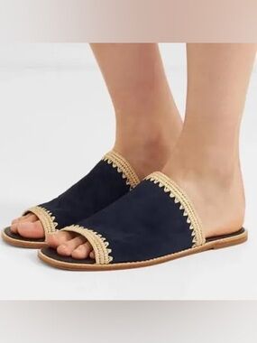VINCE Suede Padmore Raffia Trim Flat Slide